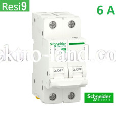 Автоматический выключатель 2Р 6А, C, 6кА, Schneider Electric RESI9 (R9F12206)